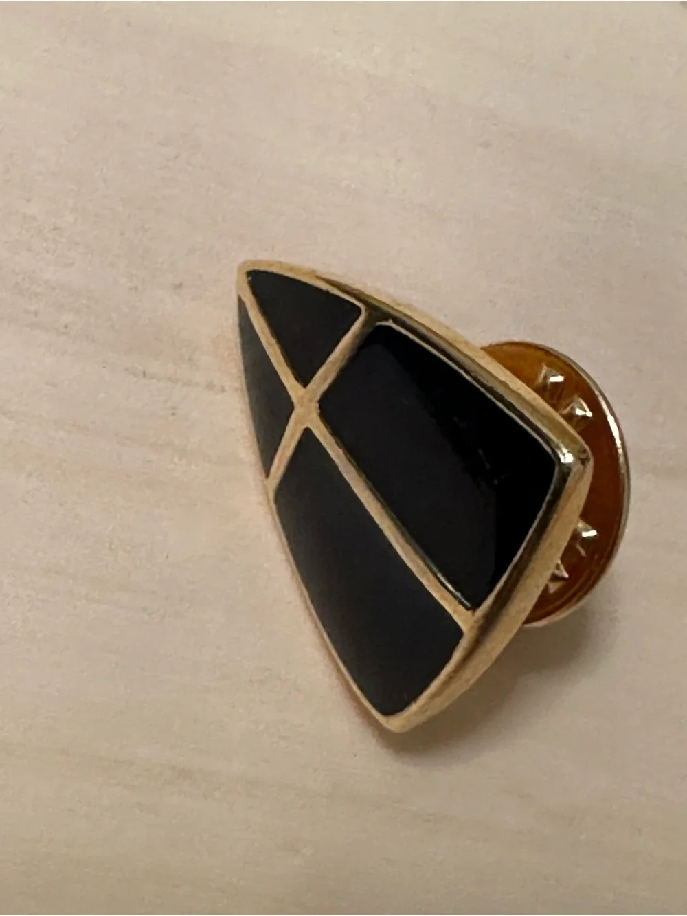 Vintage Crown Trifari Navy Enamel Gold Plated Geometric Pin